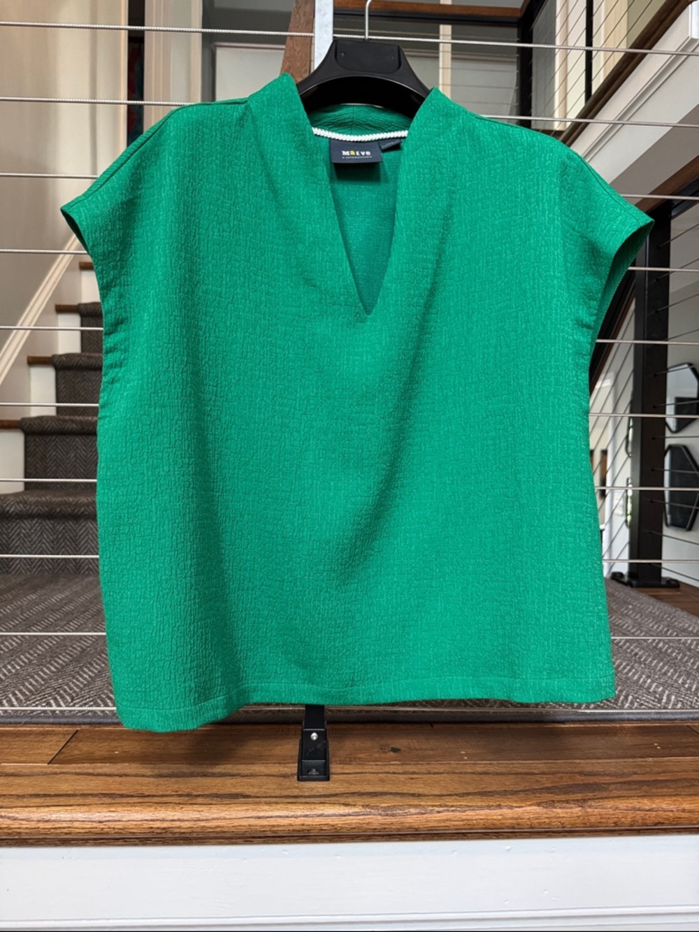 Maeve Green Cap-Sleeve V-Neck Top